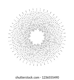 Light rays, sunburst and rays of sun. Design elements, linear drawing, vintage hipster style. Light rays sunburst, arrow, ribbon Vector Illustration