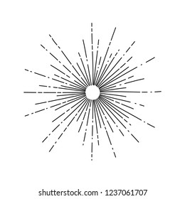 Light rays, sunburst and rays of sun. Firework icon. Design elements, linear drawing, vintage hipster style. Light rays sunburst, arrow, ribbon Vector Illustration.