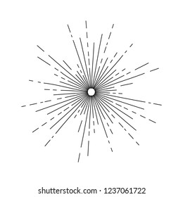 Light rays, sunburst and rays of sun. Firework icon. Design elements, linear drawing, vintage hipster style. Light rays sunburst, arrow, ribbon Vector Illustration.