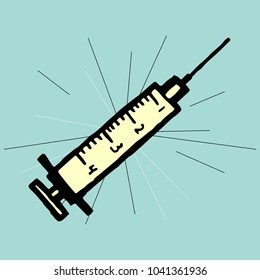 light rays vintage retro graphic on engraving retro style. Icon vintage drawing elements for design poster, banner, postcard. Vector Illustration. syringe