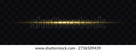 Light rays of yellow and blue colors. Vector. Isolated on dark transparent background. Light flash with rays or gold spotlight and bokeh. Laser beams. Vector illustration. Gold horizontal lensflare.