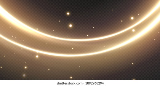 Light realistic curve. Magical sparkling golden glow effect. Abstract light line. Powerful energy flow of light energy. twirl gold png.