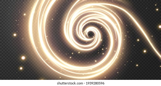 Light realistic curve. Magical sparkling golden glow effect. Abstract light line. Powerful energy flow of light energy. twirl gold light png