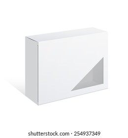 Light Realistic Mock up Package Cardboard Box with a transparent plastic window. Vector illustration