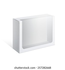Light Realistic Mock up Package Cardboard Box with a transparent plastic window. Vector illustration