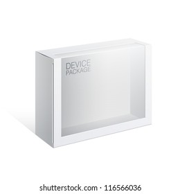 Light Realistic Package Cardboard Box with a transparent plastic window. Vector illustration