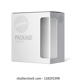 Light Realistic Package Cardboard Box with a transparent plastic window. Vector illustration