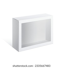 Light Realistic Package Cardboard Box with a transparent window. Front view. Template For Mockup Your Design. vector illustration.