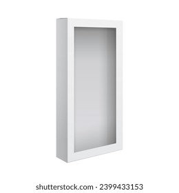 Light Realistic Package Cardboard Box with a transparent window. Front view. Template For Mockup Your Design. vector illustration.