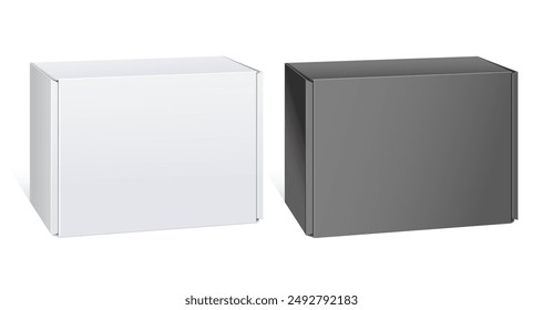 Paquete Realista Caja deslizante de cartón. paquete de caja en blanco y negro Para artículos Pequeños, cerillas y otras cosas. Ilustración vectorial