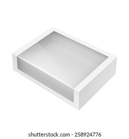 Light Realistic Package Cardboard Box with a transparent plastic window. Vector illustration