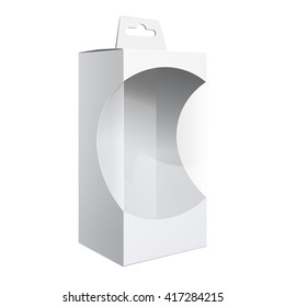 Light Realistic Package Cardboard Box with a transparent plastic window.  Template For Mockup Your Design. vector illustration.