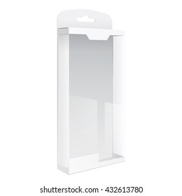 Light Realistic Package Cardboard Box with a transparent plastic window. Template For Mockup Your Design. vector illustration.