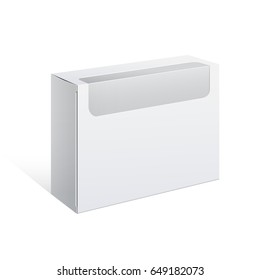 Light Realistic Package Cardboard Box with a transparent plastic window. Template For Mockup Your Design. vector illustration.
