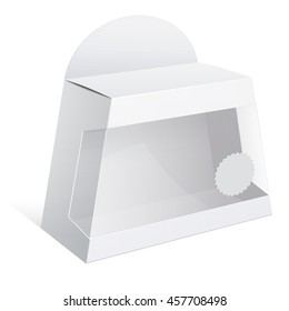 Light Realistic Package Cardboard trapezoidal Box with a transparent plastic window. Vector illustration