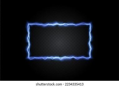 Light rectangle blue lightning png. Frame made of fire light effect. Luminous frame for Element for your design, advertising, postcards, invitations, screensavers, websites, games.