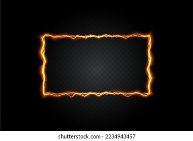 Rayo dorado rectangular claro. Marco hecho con efecto de luz de fuego. Marco luminoso para Elemento para su diseño, publicidad, postales, invitaciones, salvapantallas, sitios web, juegos.	
