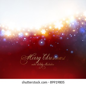 Light red abstract Christmas background with white snowflakes