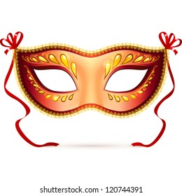 Light red carnival mask with red ribbons, vector illustration