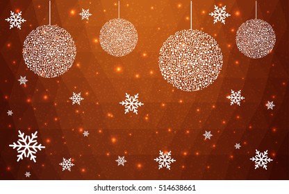 Light Red christmas postcard low polygon background. Vector illustration consisting of triangles. Abstract triangular polygonal origami or crystal design of New Year celebration.