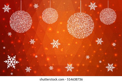 Light Red christmas postcard low polygon background. Vector illustration consisting of triangles. Abstract triangular polygonal origami or crystal design of New Year celebration.