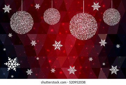 Light red christmas postcard low polygon background. Vector illustration consisting of triangles. Abstract triangular polygonal origami or crystal design of New Year celebration.