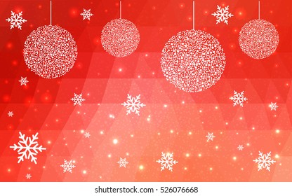 Light red christmas postcard low polygon background. Vector illustration consisting of triangles. Abstract triangular polygonal origami or crystal design of New Year celebration.