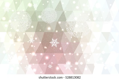 Light red christmas postcard low polygon background. Vector illustration consisting of triangles. Abstract triangular polygonal origami or crystal design of New Year celebration.