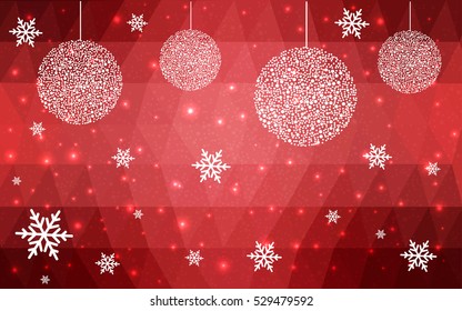 Light Red christmas postcard low polygon background. Vector illustration consisting of triangles. Abstract triangular polygonal origami or crystal design of New Year celebration.