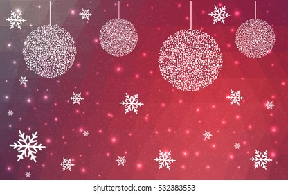 Light Red christmas postcard low polygon background. Vector illustration consisting of triangles. Abstract triangular polygonal origami or crystal design of New Year celebration.