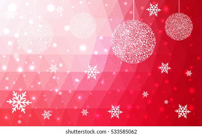 Light Red christmas postcard low polygon background. Vector illustration consisting of triangles. Abstract triangular polygonal origami or crystal design of New Year celebration.