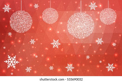 Light Red christmas postcard low polygon background. Vector illustration consisting of triangles. Abstract triangular polygonal origami or crystal design of New Year celebration.