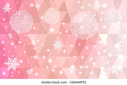 Light Red christmas postcard low polygon background. Vector illustration consisting of triangles. Abstract triangular polygonal origami or crystal design of New Year celebration.