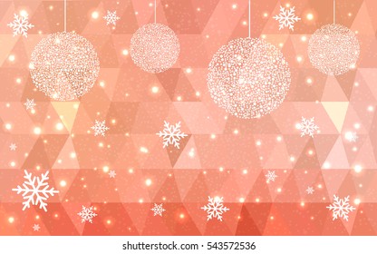 Light Red christmas postcard low polygon background. Vector illustration consisting of triangles. Abstract triangular polygonal origami or crystal design of New Year celebration.
