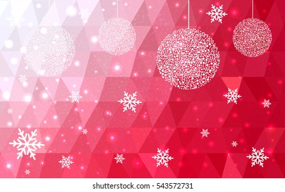 Light Red christmas postcard low polygon background. Vector illustration consisting of triangles. Abstract triangular polygonal origami or crystal design of New Year celebration.