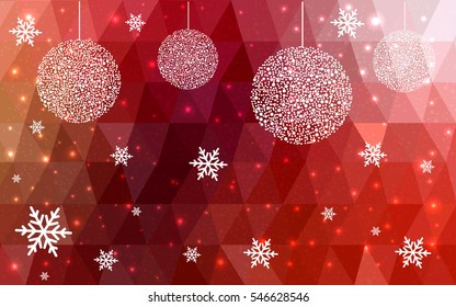 Light Red christmas postcard low polygon background. Vector illustration consisting of triangles. Abstract triangular polygonal origami or crystal design of New Year celebration.