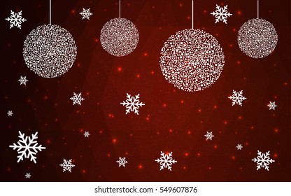 Light red christmas postcard low polygon background. Vector illustration consisting of triangles. Abstract triangular polygonal origami or crystal design of New Year celebration.