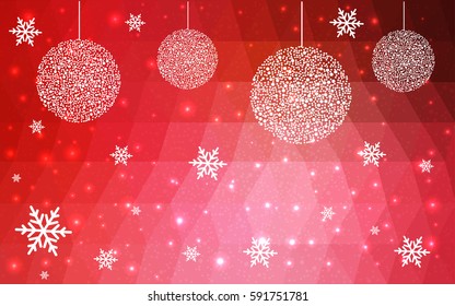 Light red christmas postcard low polygon background. Illustration consisting of triangles. Abstract triangular polygonal origami or crystal design of New Year celebration.