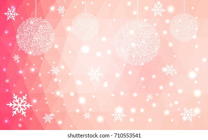 Light Red christmas postcard low polygon background. Vector illustration consisting of triangles. Abstract triangular polygonal origami or crystal design of New Year celebration.