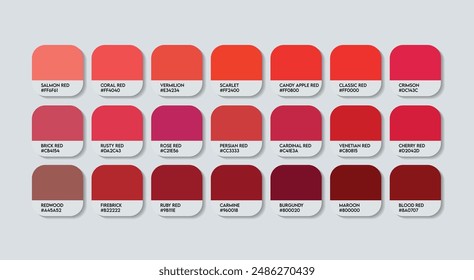 Light Red Color Palette, Red Color Guide Palette with Color Names. Catalog Samples of Light Red with RGB HEX codes and Names. Dark Cream Colors Palette Vector, Wood Red Color Palette Vector tones