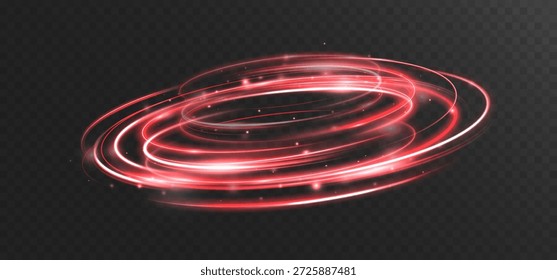 Light red glowing oval energy ring with sparkling particles on transparent background.