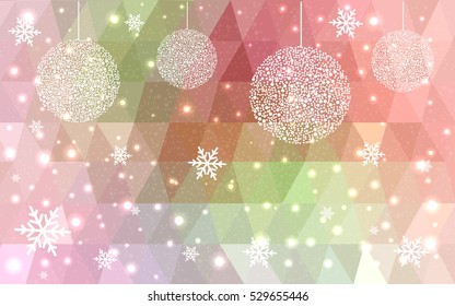 Light red green christmas postcard low polygon background. Vector illustration consisting of triangles. Abstract triangular polygonal origami or crystal design of New Year celebration.