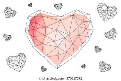Light red heart isolated on white background. Geometric rumpled triangular low poly origami style gradient graphic illustration. Vector polygonal design for your business.