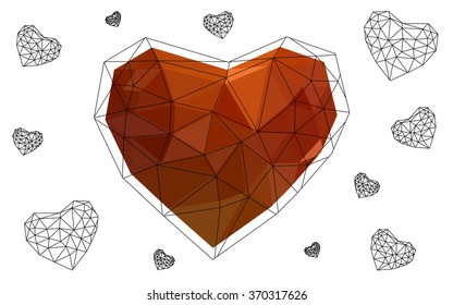 Light red heart isolated on white background. Geometric rumpled triangular low poly origami style gradient graphic illustration. Vector polygonal design for your business.
