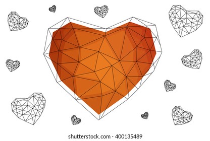 Light red heart isolated on white background. Geometric rumpled triangular low poly origami style gradient graphic illustration. Vector polygonal design for your business.