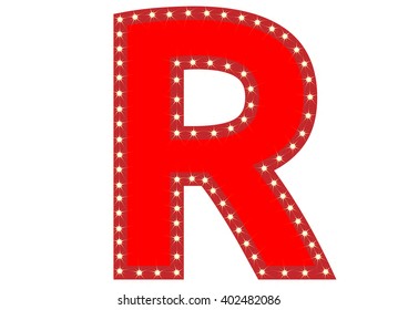 Light and red letter R on white background