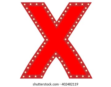 Light and red letter X on white background