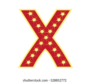Light and red letter X on white background