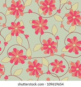 light red and ocher flowers seamless pattern