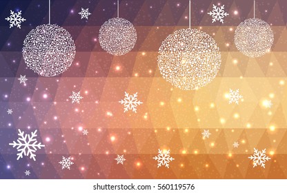 Light red, orange vector christmas postcard low polygon background. Illustration consisting of triangles. Abstract triangular polygonal origami or crystal design of New Year celebration.